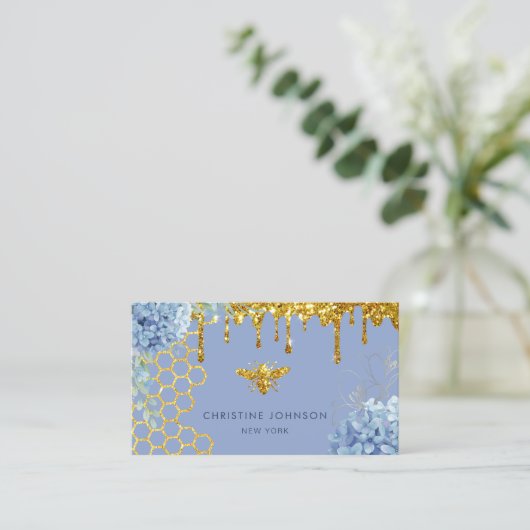 faux glitter bee and flowers Business Card 名刺 (スタンド正面)