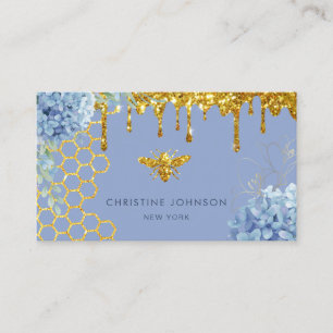 faux glitter bee and flowers Business Card 名刺