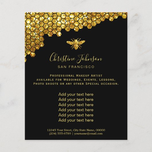 faux glitter bee honeycomb black background チラシ (正面)