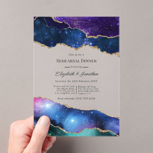 Faux Glitter Celestial Agate Rehearsal Dinner アクリル招待状 (インサイチュ (ポータブル))