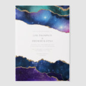 Faux Glitter Geode Galaxy Agate Cosmic Wedding ベラム紙招待状 (正面)