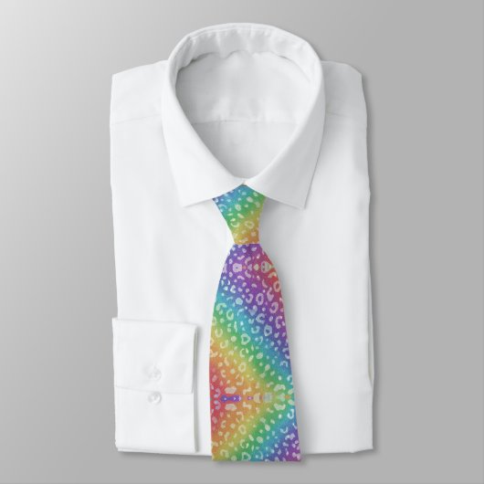Faux Glitter Rainbow Leopard Print Neck Tie ネクタイ (タイ)