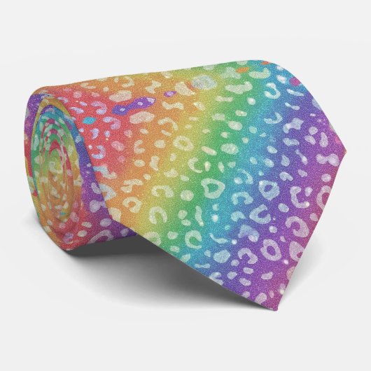 Faux Glitter Rainbow Leopard Print Neck Tie ネクタイ (ロール)