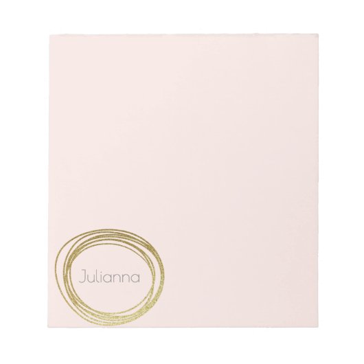 Faux Gold Abstract Circle Design Blush Pink Name ノートパッド (正面)