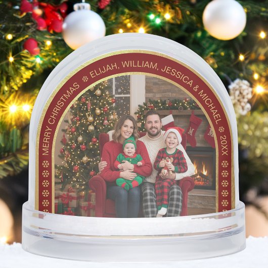 Faux Gold Arch Christmas Family Photo Burgundy  