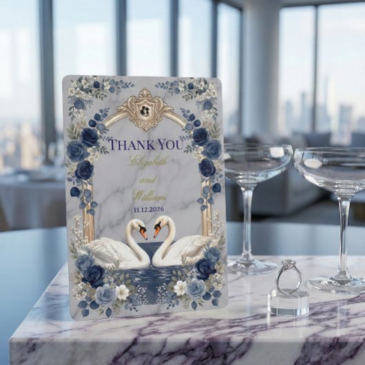 Faux Gold Arch Navy Blue Swan Marble Effect サンキューカード