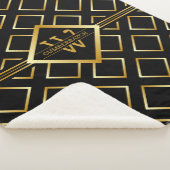 Faux Gold Axis Monogram –Black and Gold - Large シェルパブランケット (3/4)
