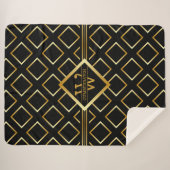 Faux Gold Axis Monogram –Black and Gold - Large シェルパブランケット (正面(横))