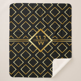 Faux Gold Axis Monogram –Black and Gold - Medium シェルパブランケット