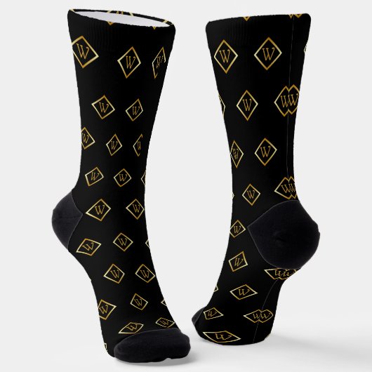 Faux Gold Axis Monogram – Black & Gold ソックス (傾斜あり)