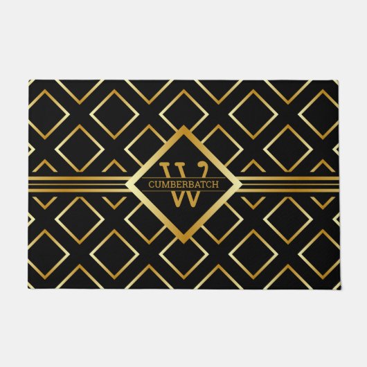 Faux Gold Axis Monogram – Black & Gold ドアマット (正面)