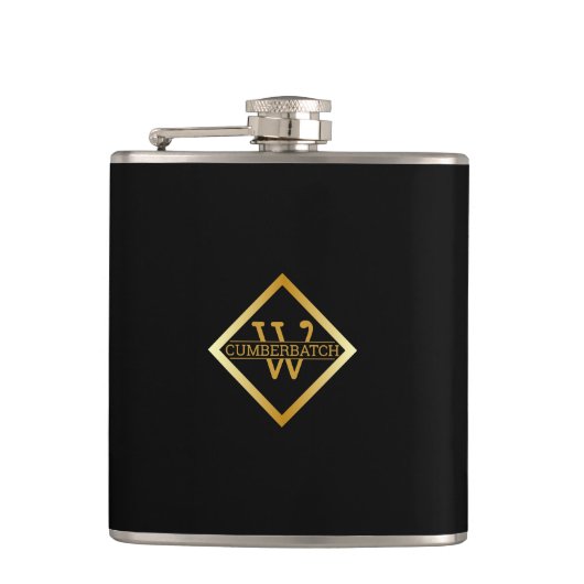 Faux Gold Axis Monogram – Black & Gold フラスク (正面)