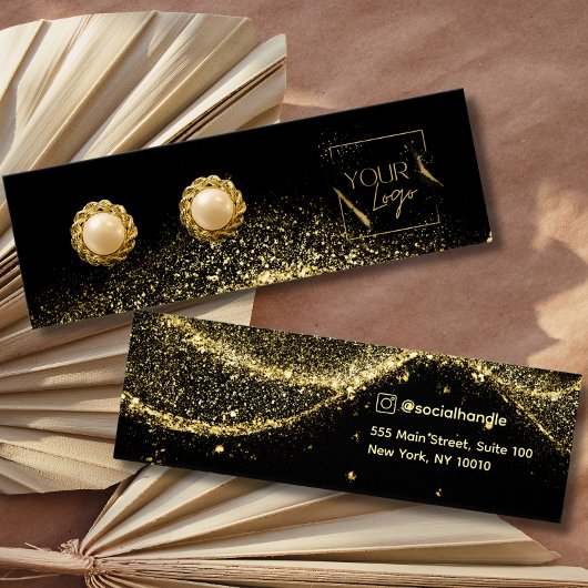 Faux Gold black Glitter logo Earring Display Card