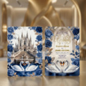 Faux Gold & Bronze Swans Marble Cathedral Wedding 招待状