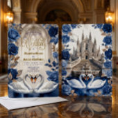 Faux Gold & Bronze Swans Marble Cathedral Wedding 招待状