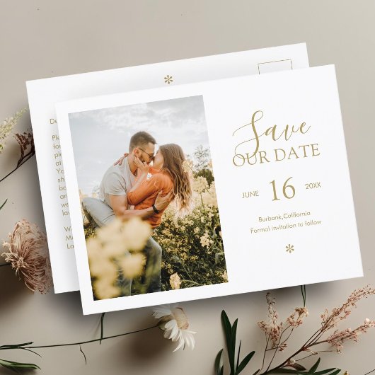 Faux Gold | Chic Minimal Save the Date Photo  ポストカード