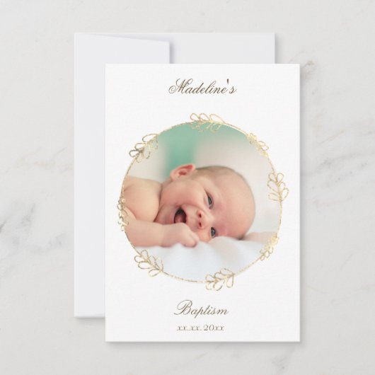 faux gold circle Baptism small thank you card   招待状 (正面)