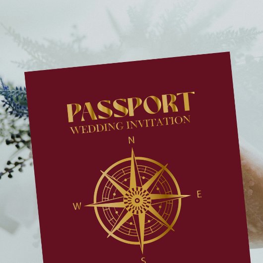 Faux Gold Compass Travel passport destination 招待状