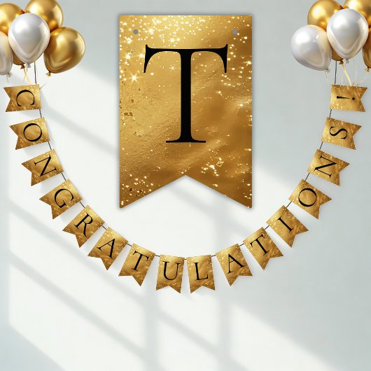 Faux Gold CONGRATULATIONS! sparkling Party バンティングフラッグ