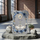 Faux Gold Crest & Watercolor Blue Swans サンキューカード