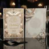 Faux Gold Embossed Baroque Swan Fairytale  Wedding 招待状