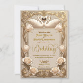 Faux Gold Embossed Baroque Swan Fairytale  Wedding 招待状 (正面)