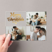 Faux Gold Family Photo Collage Christmas Card アクリル招待状 (インサイチュ (ポータブル))