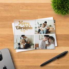 Faux Gold Family Photo Collage Christmas Card アクリル招待状