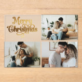 Faux Gold Family Photo Collage Christmas Card アクリル招待状 (正面)