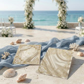 Faux Gold Filigree Satin Drapery Formal Wedding  招待状