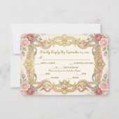 Faux Gold Foil Baroque Rococo Floral 出欠カード (正面)