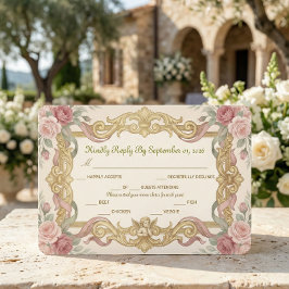 Faux Gold Foil Baroque Rococo Floral 出欠カード