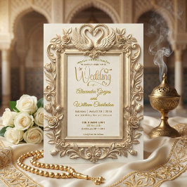 Faux Gold Foil Embossed Baroque Floral Wedding 招待状