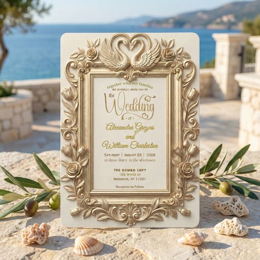 Faux Gold Foil Embossed Baroque Floral Wedding 招待状