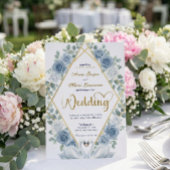 Faux Gold Foil Geometric Marble Blue Floral 招待状