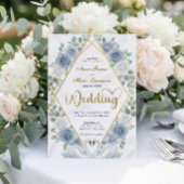 Faux Gold Foil Geometric Marble Blue Floral 招待状