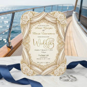 Faux Gold Foil Ornate Frame Printed Satin Wedding 招待状