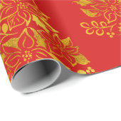 Faux Gold Foil Poinsettias Christmas Trees  ラッピングペーパー (ロールコーナー)