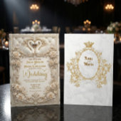 Faux Gold Foil Relief Effect Ivory Marble 招待状