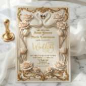 Faux Gold Foil & Satin Effect Baroque Swan 招待状