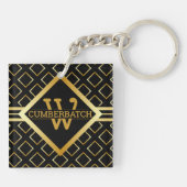 FAUX Gold Geometric Pattern MONOGRAM on BLACK キーホルダー (裏面)