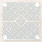 FAUX Gold Geometric Pattern with Monogram on BLACK ガラスコースター (裏面)