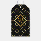 FAUX Gold Geometric Pattern with Monogram on BLACK ギフトタグ (正面)
