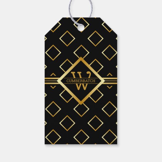 FAUX Gold Geometric Pattern with Monogram on BLACK ギフトタグ (裏面)
