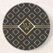 FAUX Gold Geometric Pattern with Monogram on BLACK コースター (正面)