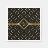 FAUX Gold Geometric Pattern with Monogram on BLACK スタンダードカクテルナプキン (正面)