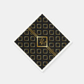 FAUX Gold Geometric Pattern with Monogram on BLACK スタンダードカクテルナプキン (角)