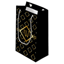 FAUX Gold Geometric Pattern with Monogram on BLACK スモールペーパーバッグ