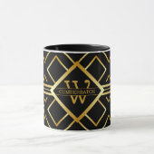 FAUX Gold Geometric Pattern with Monogram on BLACK マグカップ (中央)