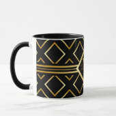 FAUX Gold Geometric Pattern with Monogram on BLACK マグカップ (左)
